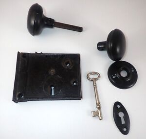 Black Metal Door Knobs, Lock Set & Skeleton Key set antique hardware