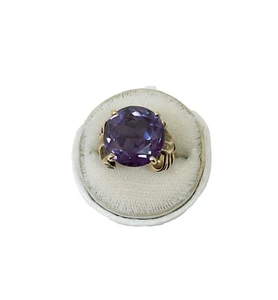 Retro 40er Jahre Ring groß synthetischer Alexandrit 14k Gelbgold Größe 5 - Bild 1 von 11