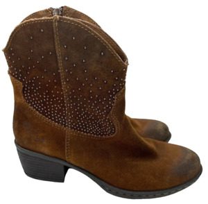 b.o.c. Women's Ambrosia Brown Leather Studded Western Ankle Boots Size 6M