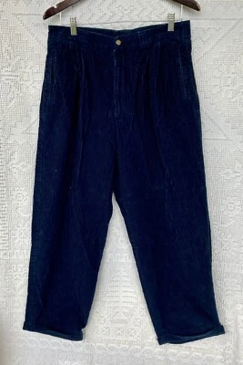 Винтажные темно-синие широкие вельветовые мешковатые брюки 90-х с биркой размер 34/30 - Изображение 1 из 4