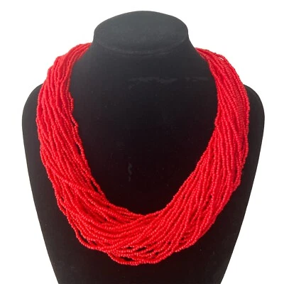 Damenkette Statement Perlenkette Modeschmuck Halskette Rot Collier Blogger - Bild 1 von 4