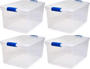 Homz 66-Quart Clear Plastic Stackable Storage Containers w/ Latch Lid, 4 Pack - Picture 1 of 9