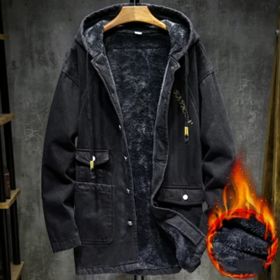 Chaquetas de invierno para hombre Abrigo de mezclilla acolchado Suelto Largo Medio Vellón Cálido Gabardina Foto 1 de 4