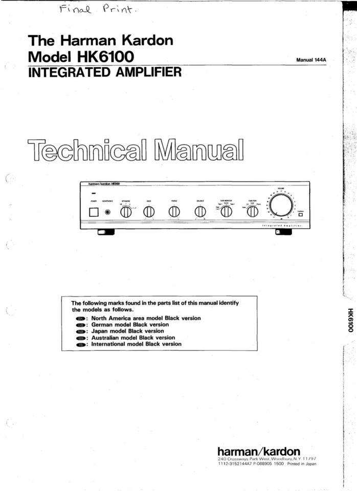 Manual de servicio para Harman Kardon HK 6100