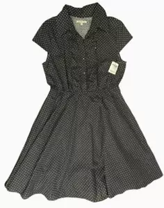 NWT Rockabilly Hepburn Swing Black/White Polka Dot Ruffle 1950's Dress M - Picture 1 of 13