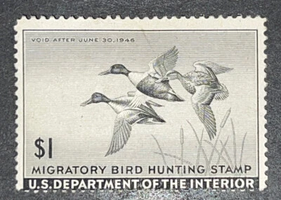 Selos de viagem: 1945 selos dos EUA Scott #RW12 em perfeito estado chiclete original muito levemente articulado! - Imagem 1 de 4