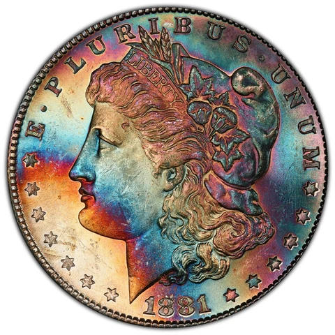 1881 S Morgan Dollar MS63 Absolutely Insane Rainbow Toned Monster Of A Coin Cover