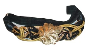 Unbranded Vintage 80s Black Rope Gold Metal Leaf Accent Buckle Belt M/L - Picture 1 of 1