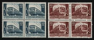 Polonia 1954 - Mi-Nr. 837-838 ** - MNH - Bloque de cuatro - Ferrocarril / Tren - Imagen 1 de 2