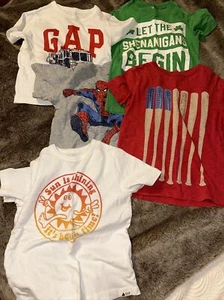 Boys Size 4t T-Shirt Lot 5 Shirts Gap Ch Place Baseball Fireman Spider-Man Beach - Picture 1 of 6