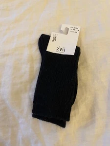 NEW ZARA KIDS BLACK WOOL AND CASHMERE BLEND SOCKS 6-8 years US 11-13 - Picture 1 of 12