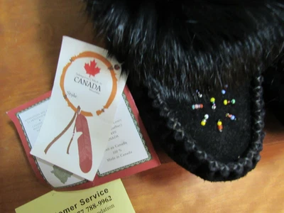 NUEVO Zapatillas Bastien Cuero Negro Mocasín Zapatos Talla 8 Nativo Hecho en Piel Canadá Foto 1 de 4