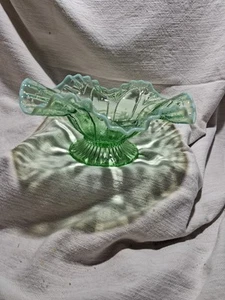 Northwood Glass Co. Roulette Green Bowl | Ruffle Edge | Footed Bowl - Picture 1 of 11