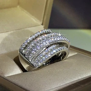 2 Ct Lab-Created Diamond Full Paved Wedding Party Rings 14K White Gold Filled - Picture 1 of 7