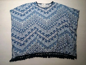 Maggie Sweet Blue Poncho Size Medium - Lace & Fringe Boho Hippie Southwest Style - Picture 1 of 16