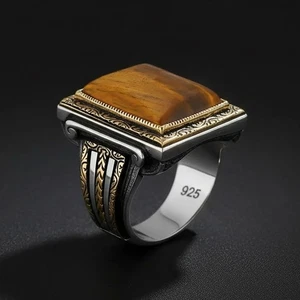 Tigerauge Ring Herren 925 Sterling Silber Vintage Handarbeit Schmuck - Bild 1 von 5