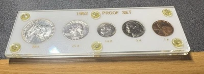 Juego de 5 monedas de plata 1953 a prueba - en juego de prueba soporte de plástico "ARTÍCULO INMOBILIARIO" Foto 1 de 4