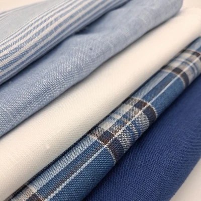 Remnant Scrap Bag 5 Pieces 100% Irish linen Crafting Fabric QF82 Blue Check - Image 1 of 4