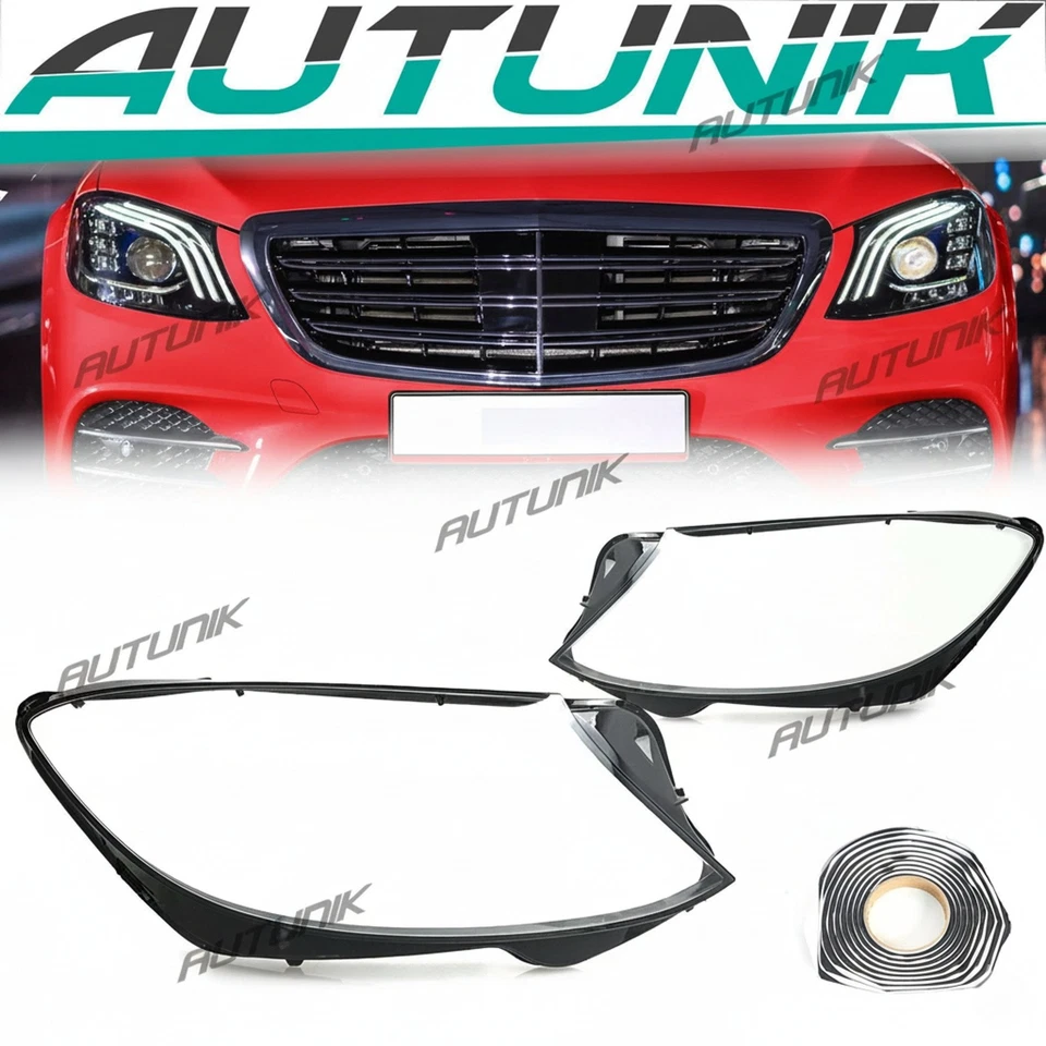 for Mercedes-Benz S-Class W222 2014-2017 Headlight Lens Cover L&R S550/S63 Sedan Foto 1 de 4