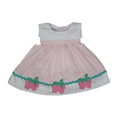 Vestido Samara Bebé Niña Vintage Rosa Cuadros Fresa Línea A Searsucker Talla 18 M Foto 1 de 4