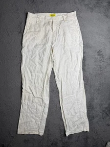 Men's 100% Linen Pants Bil's White Color Collection Flap Pocket Relaxed Fit 32 - Picture 1 of 11
