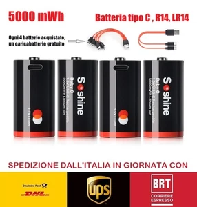 ✅BATTERIA AI POLIMERI DI LITIO TIPO BABY C LR14 RICARICABILE USB C 1,5V 5000 MWH - Foto 1 di 35