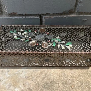 Gorgeous metal decorative Vintage Box With Floral Style Gem Art On Lid - Picture 1 of 14