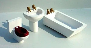 Tub Sink & Toilet Miniature 3 Pc Set Sty B 1/24 Scale G Diorama Accessory Items - Picture 1 of 1