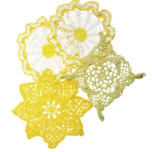 Set Of Handcrafted Crochet Doilies In Yellow & White Floral Patterns - Picture 1 of 10