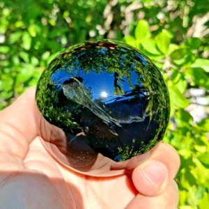 75 mm SCHWARZ NATUR OBSIDIAN KUGEL MARMOR MAKELLOS MAGIC BALL MIT STÄNDER - Bild 1 von 4