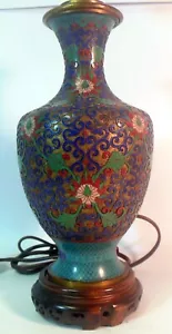 Antiguo QING CHINO Champleve Cloisonne Esmalte LÁMPARA DE JARRÓN Flores de loto - Imagen 1 de 12
