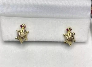 Pendientes con pasador de zafiro rubí tortuga triple oro rosa blanco amarillo 14k niñas mujeres - Imagen 1 de 13