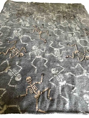 Halloween Gray & Tan Dancing Skeletons Ultra Soft & Plush Throw Blanket 50”x60” - Image 1 of 3
