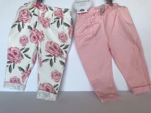 New Koala Baby Girl Leggings Pink & Floral Lounge Pants Size 0-3 Months Set of 2 - Picture 1 of 14
