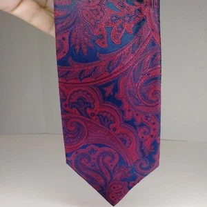 Breuer 100% Silk Mens Neck Tie Red Dark Blue Paisley Pattern 60" Inch Italy - Picture 1 of 4