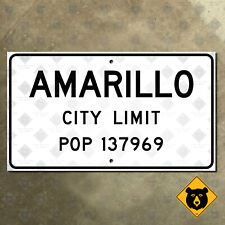 Texas Amarillo city limit 1956 road sign Llano Estacado US 66 panhandle 14x8