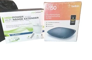 New Belkin N150 Router Secure Surf Wireless bundled w/Amped AC1200 WiFi Extender - Picture 1 of 19