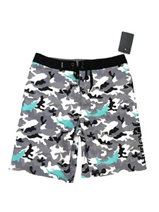 NWT Hurley Youth Boy's Printed Boardshorts Valerian Gray Shark fish wave 8'' In - Picture 1 of 6