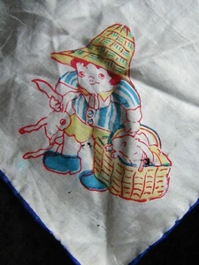 Vintage Childs Hankie Silk Handkerchief Lady & Bunny Hanky HK1237 - Picture 1 of 10