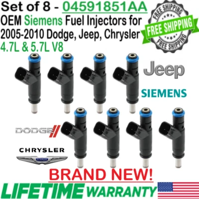 8/Pieces Brand New Siemens OEM Fuel Injectors For 2008-2010 Dodge Dakota 4.7L V8 - Image 1 of 4
