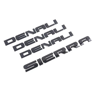 4pcs Gloss Black 2007-20 Sierra Denali Door  Tailgate Emblem Nameplate Badge kit - Image 1 of 4