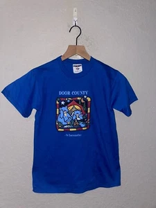 Youth 90s Vintage Door County Wisconsin Blue bear Shirt kids Child M Medium - Picture 1 of 9