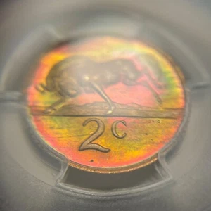 PR66RB 1981 South Africa 2 Cent Proof, PCGS Trueview- Bold Rainbow Toned - Picture 1 of 12