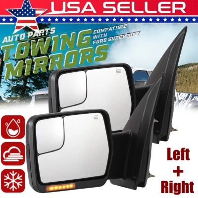 Espejos retrovisores eléctricos de remolque térmicos 2 piezas para Ford F150 2004-2014 con luz de charco luz de giro Foto 1 de 4