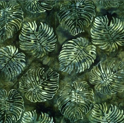 HOFFMAN CALIFORNIA FABRICS Hoffman - Bali Batiks - Forest Floor - Monstera Leaves - Pine, Fabric BTY