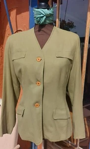 Stylish Pea Soup Green 1940s Jacket With Butterscotch Buttons By Forstman Med - Picture 1 of 6