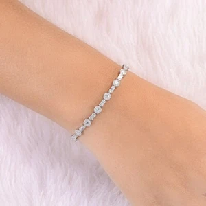 2.10 Ct Lab Grown CVD Round Diamond 14k White Gold Bracelet Anniversary Gift - Picture 1 of 6