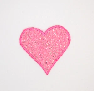 Pink shimmery heart Iron on Patch 2.6 inches x 2.6 inches - Picture 1 of 1