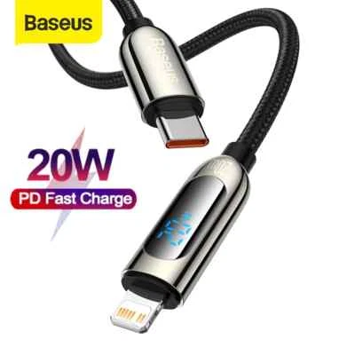 Baseus LED Display for iPhone to USB C 20W 3A PD Braided Cable Fast Charge - Image 1 of 4
