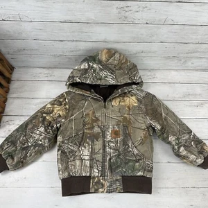 Carhartt Jacket Real Tree Camo Hooded Quilt Lined Canvas Baby Kids Youth XXS 4-5 - Picture 1 of 11